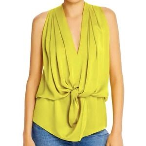 Ramy Brook Chartreuse‎ Marie Sleeveless Blouse Size XS Knot Front V-Neck NWT